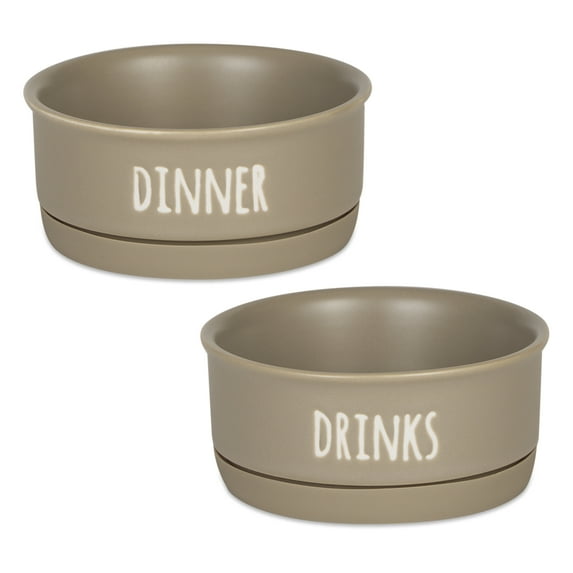 Pet Bowl Dinner And Drinks Stone Small (Set of 2)