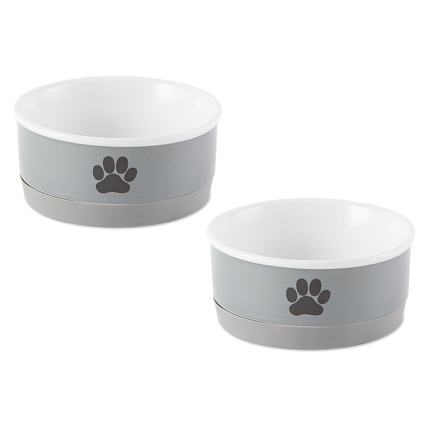 Bone Dry Ceramic Pet Bowls, Dishwasher Safe, Small Bowl Set, 4.25x2", Gray/Black, 2 Count