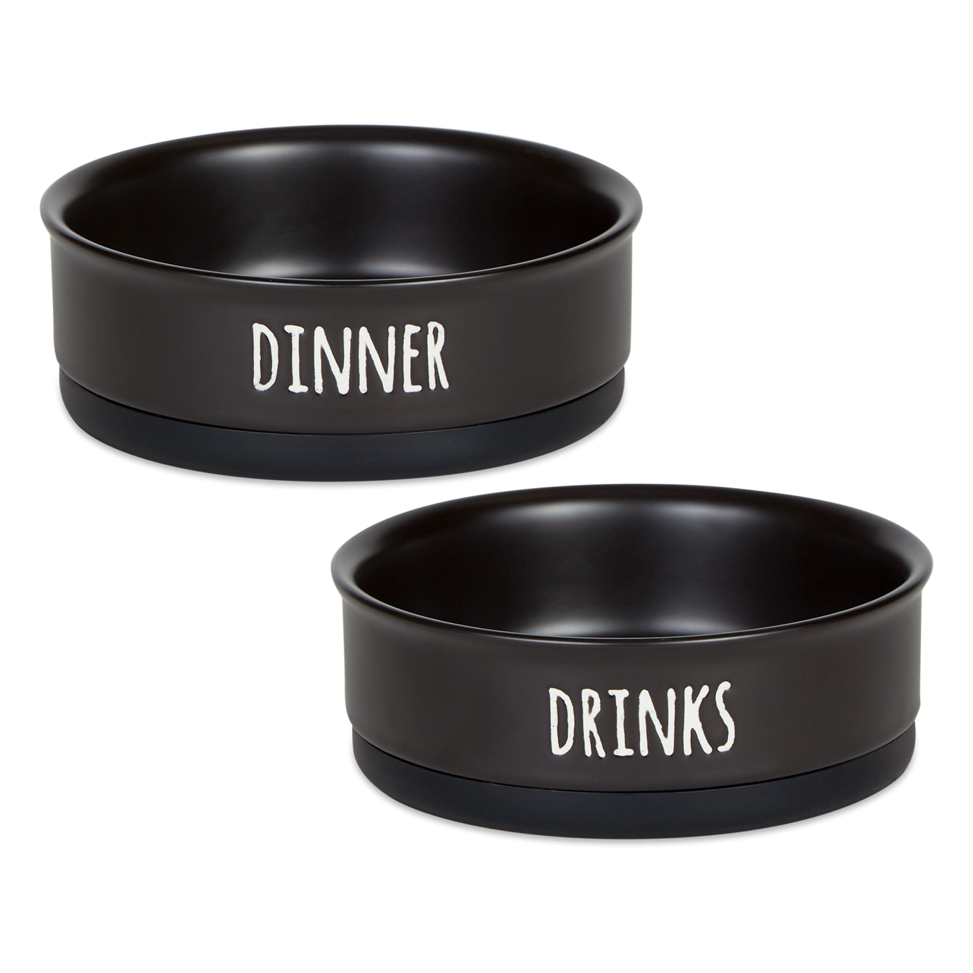 Bone Dry Ceramic Pet Bowl Set 2 Piece Dinner, Drinks & Dessert, Black, Medium