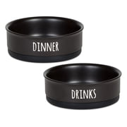 Bone Dry Ceramic Pet Bowl Set 2 Piece Dinner, Drinks & Dessert, Black, Medium