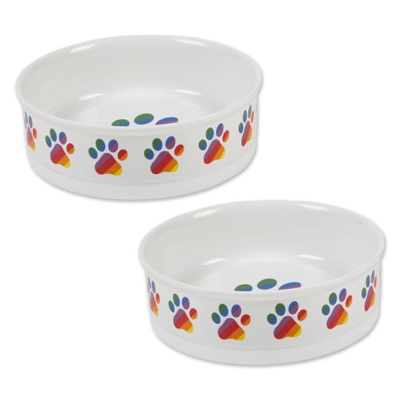 Bone Dry Ceramic Pet Bowls Non-Slip, Dishwasher Safe, Large, 7.5x2.4", Rainbow, 2 Count