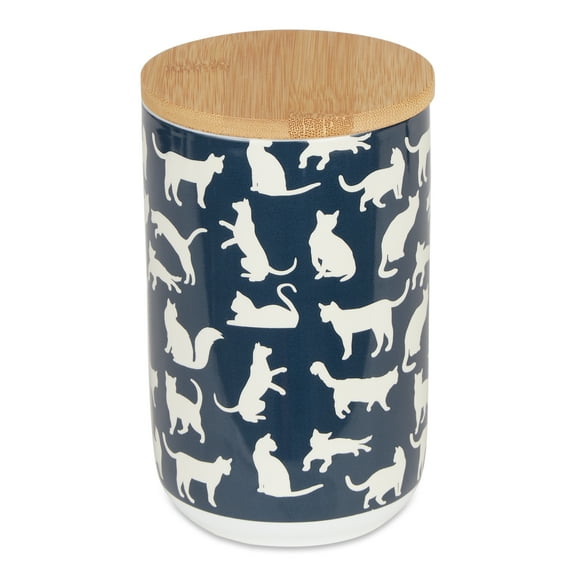 Bone Dry Ceramic Pet Canister 4.5 Cup Capacity, Cats Meow, Navy