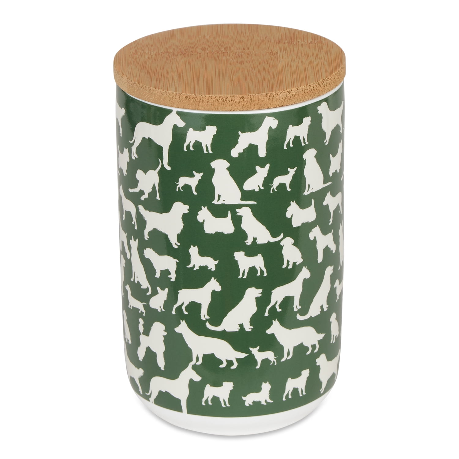 Hunter Green Ceramic Pet Treat Canister with Wooden Lid