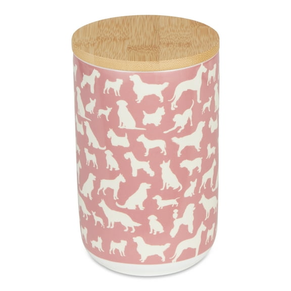 Bone Dry Ceramic Treat Jar Canister for Pets, Dishwasher Safe, 4x6.5", Rose, Dog Treats