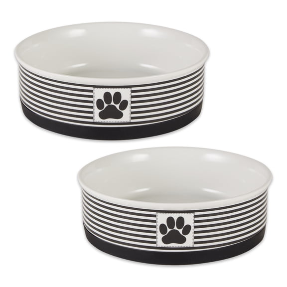 Bone Dry Chevron Ceramic Pet Bowls, Dishwasher Safe, Black, Large Bowl Set, 7.5x2.4", 2 Count