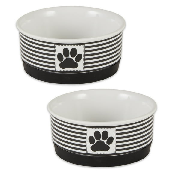 Bone Dry Chevron Ceramic Pet Bowls, Dishwasher Safe, Black, Small Bowl Set, 4.25x2", 2 Count