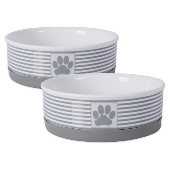 Bone Dry Chevron Ceramic Pet Bowls, Dishwasher Safe, Gray, Medium Bowl Set, 6x2", 2 Count