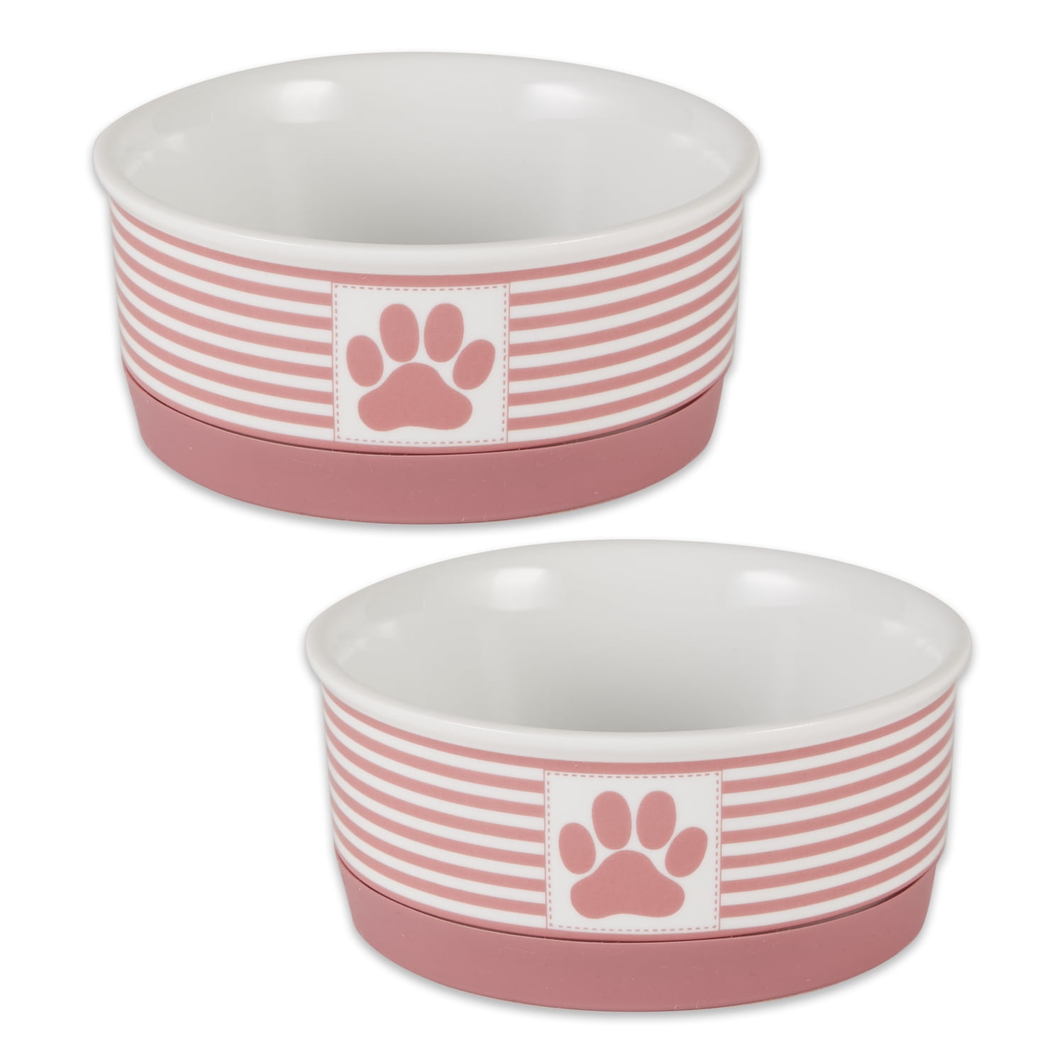 Bone Dry Chevron Ceramic Pet Bowls, Dishwasher Safe, Rose, Small Bowl Set, 4.25x2", 2 Count