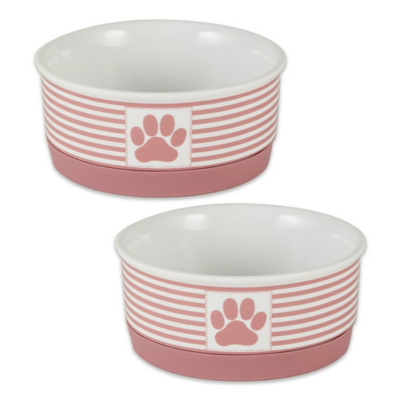 Bone Dry Chevron Ceramic Pet Bowls, Dishwasher Safe, Rose, Small Bowl Set, 4.25x2", 2 Count