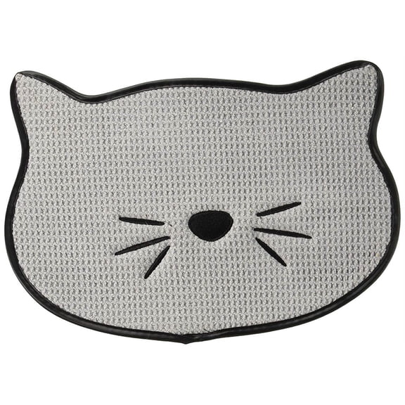 Bone Dry Embroidered Microfiber Cat Whiskers Pet Food Mat, 9.75x13.5",Grey