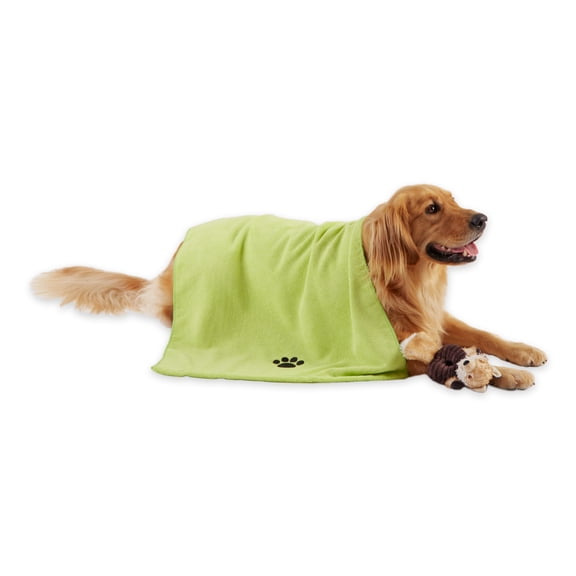 Bone Dry Embroidered Pet Grooming Towel, Absorbent Microfiber, X-Large, 41x23.5", Lettuce Green