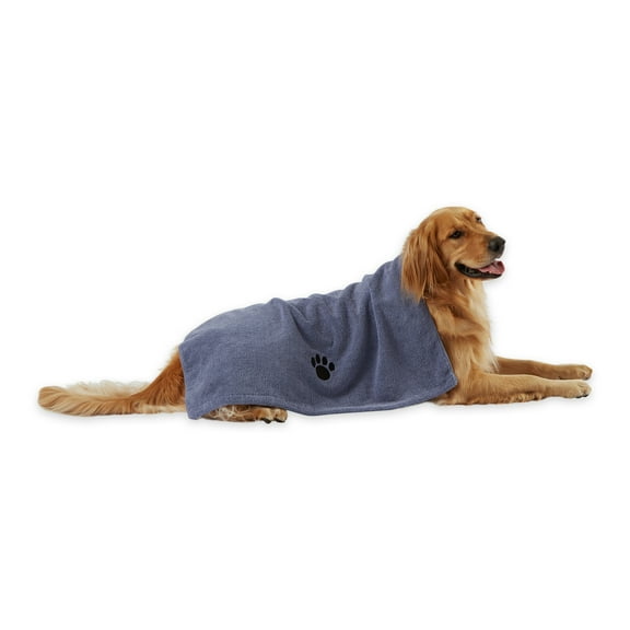 Bone Dry Embroidered Pet Grooming Towel, Absorbent Microfiber, X-Large, 41x23.5", Stonewash Blue