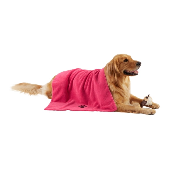 Bone Dry Embroidered Pet Grooming Towel, Absorbent Microfiber, X-Large, 41x23.5", Raspberry Sorbet