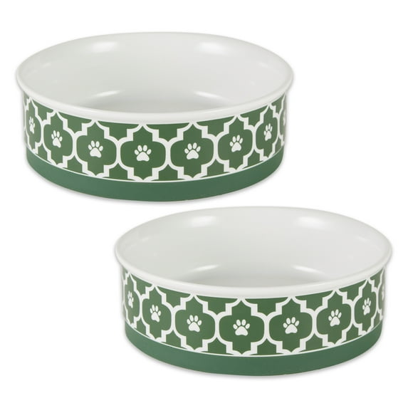 Bone Dry Lattice Pet Bowl, Dishwasher Safe, Large Set, 7.5x2.4", Hunter Green, 2 Count
