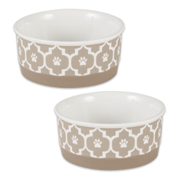 Bone Dry Lattice Pet Bowl, Dishwasher Safe, Small, 4.25x2", Stone, 2 Count