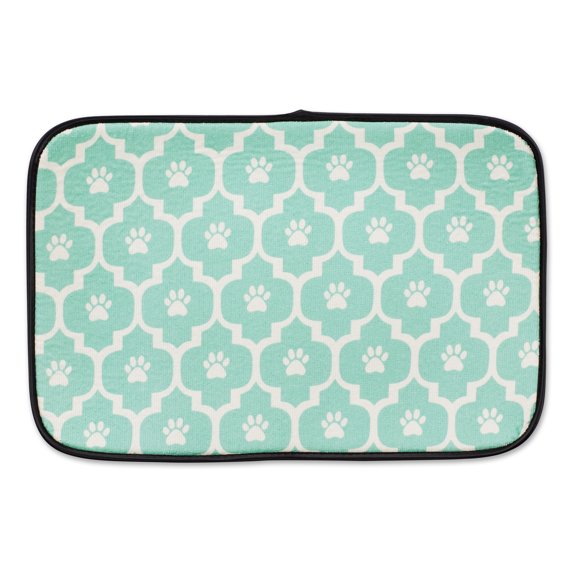 Aqua and Off White Lattice Paw Pet Mat
