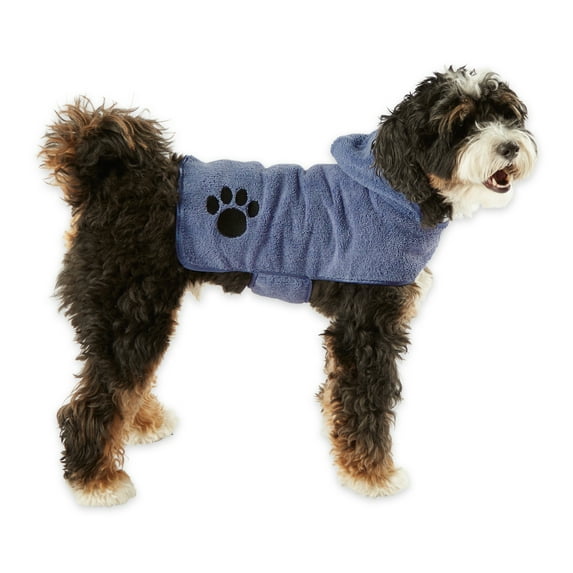 Bone Dry Microfiber Bath Robe with Adjustable Closure for Pets, Small, Stonewash Blue
