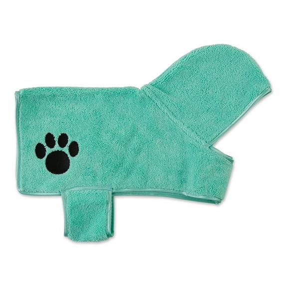 Bone Dry Aqua Embroidered Paw X-Small Pet Robe