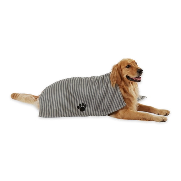 Bone Dry Microfiber Grooming Towel for Pets, Striped X-Large, 41x23.5", Gray