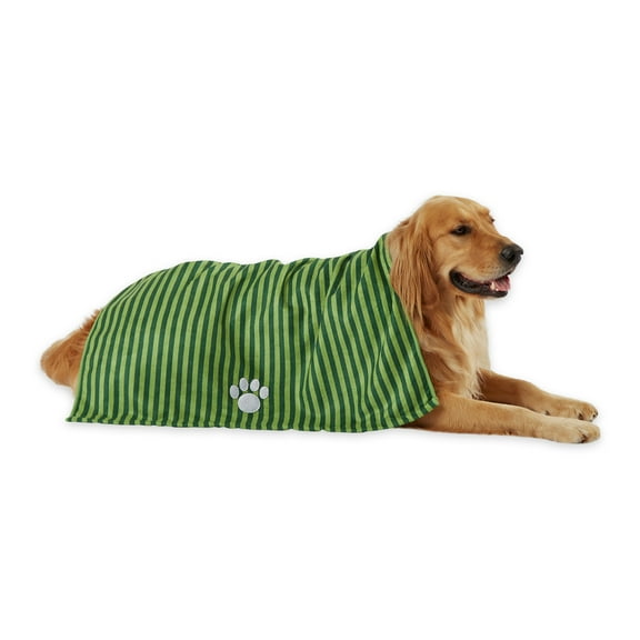 Bone Dry Microfiber Grooming Towel for Pets, Striped X-Large, 41x23.5", Hunter Green