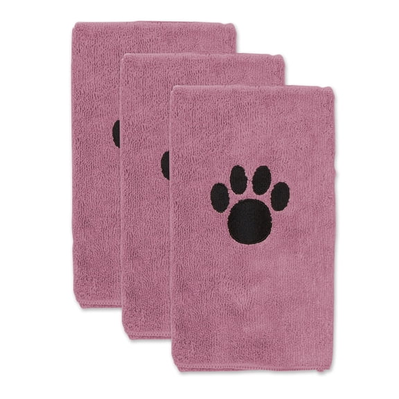 Bone Dry Pet Grooming Towel, Absorbent Microfiber Drying Set, 15x30", Rose, 3 Count