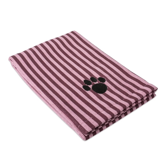 DII Cranberry Stripe Embroidered Paw Pet Towel