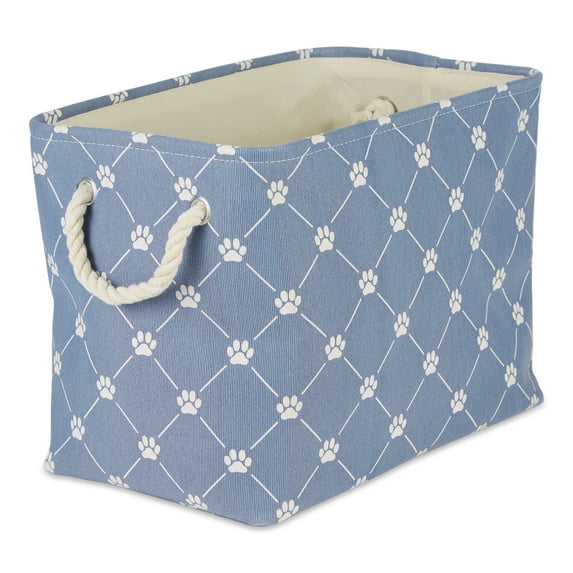 DII Polyester Pet Bin Trellis Paw Stonewash Blue Rectangle Small
