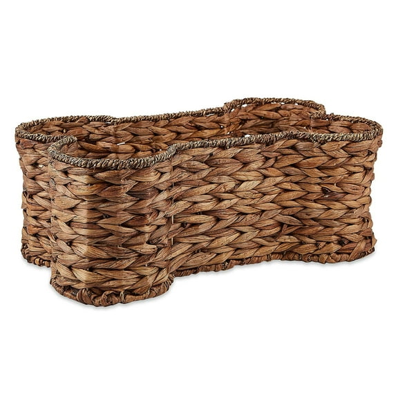 Bone Dry Pet Storage, Bone Shape Hyacinth Toy Basket, Dark Brown, Medium