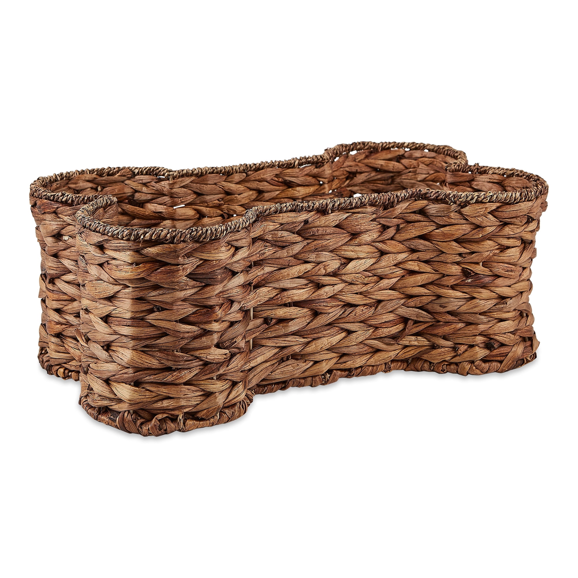 Bone Dry Pet Storage, Bone Shape Hyacinth Toy Basket, Dark Brown, Small