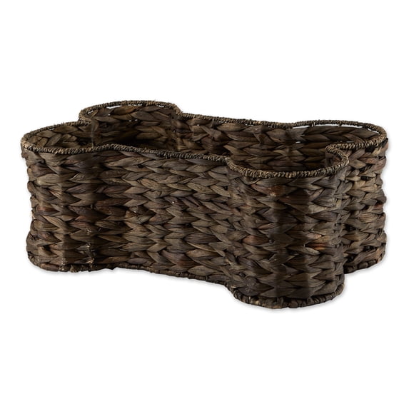 Bone Dry Pet Storage, Bone Shape Hyacinth Toy Basket, Dark Brown / Gray Wash, Small