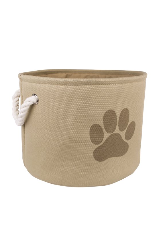 DII Bone Dry Medium Round Pet Toy and Accessory Storage Bin, 14.5"(Dia)x12"(H), Collapsible Organizer Storage Basket for Home D�cor, Pet Toy, Blankets, Leashes and Food-Taupe with Brown Paw