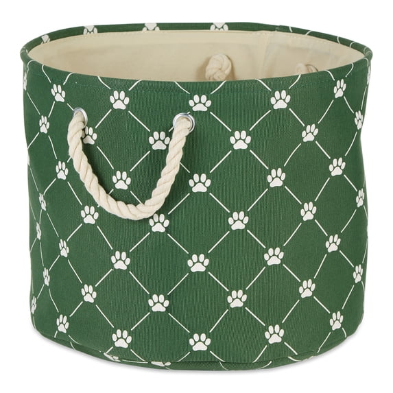 DII Polyester Pet Bin Trellis Paw Hunter Green Round Large