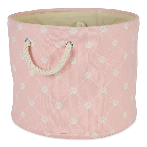 DII Polyester Pet Bin Trellis Paw Pink Round Large