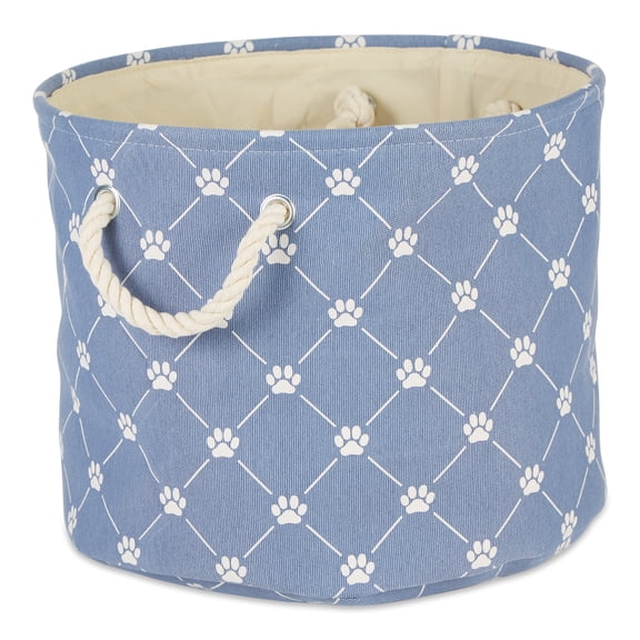 Polyester Pet Bin Trellis Paw Stonewash Blue Round Medium