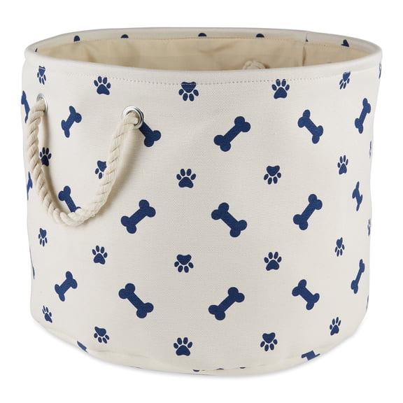 Bone Dry Pet Storage Collection Paw and Bone, Nautical Blue, Medium Round, 12x15x15",