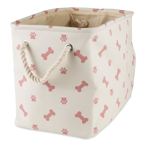 Bone Dry Pet Storage Collection Paw and Bone, Small Rectangle, 14x8x9", Rose