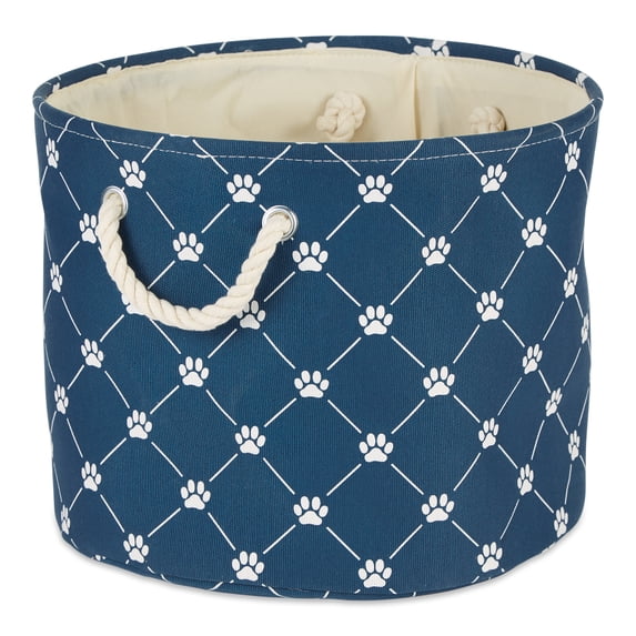Polyester Pet Bin Trellis Paw Navy Round Small 9x12x12