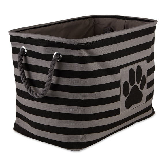 Bone Dry Pet Storage Collection Striped Paw Patch Bin, Black, Medium Rectangle