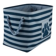 Bone Dry Pet Storage Collection Striped Paw Patch Bin, Dark Navy, Medium Rectangle