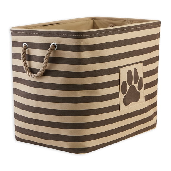 Bone Dry Pet Storage Collection Striped Paw Patch Bin, Large Rectangle, Brown
