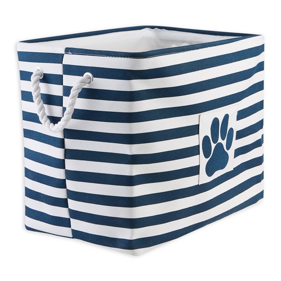 Bone Dry Pet Storage Collection Striped Paw Patch Bin, Large Rectangle, Navy
