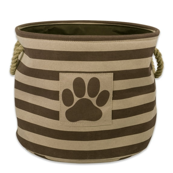 Bone Dry Pet Storage Collection Striped Paw Patch Bin, Medium Round, Brown