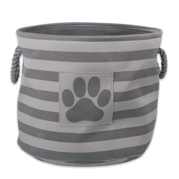 Bone Dry Pet Storage Collection Striped Paw Patch Bin, Medium Round, Gray