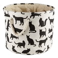 thumbnail image 1 of Contemporary Home Living 15" Black, White, and Beige Round Medium DII Polyester Pet Bin Cats Meow, 1 of 5