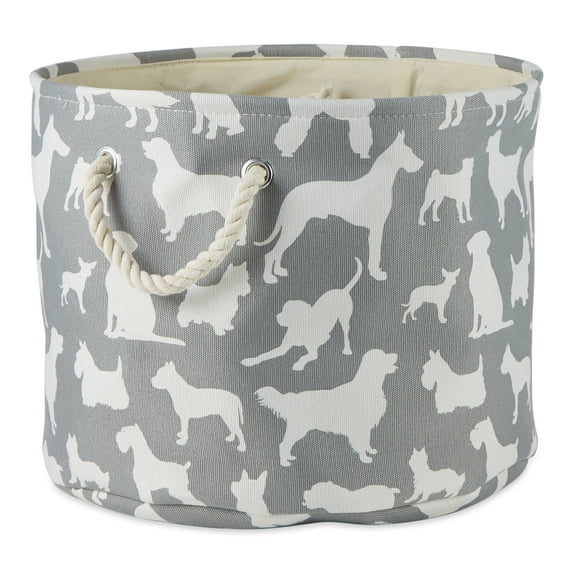 Bone Dry Pet Storage Collection with Soft Rope Handles, Medium Round, 12x15", Gray for Dogs