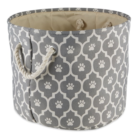 Bone Dry Pet Storage Toy Basket, Lattice Paw, Gray, Medium Round