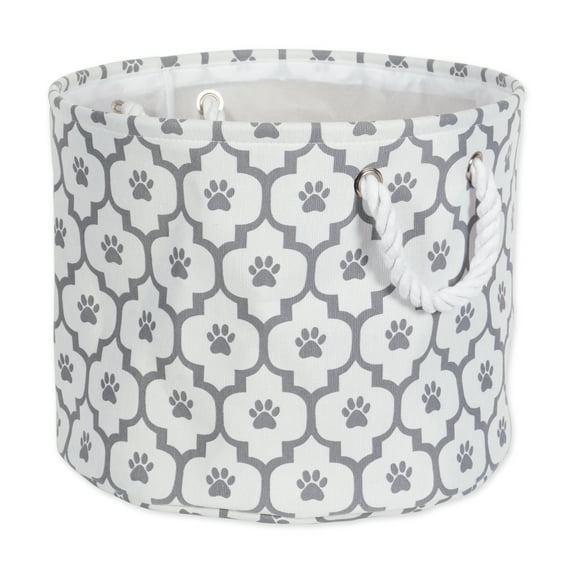 12" Vibrant Lattice Gray Small Round Polyester Pet Bin Paw Organizer