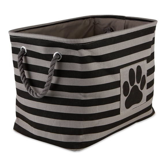 14" Black and Gray Rectangular Small Bone Dry Polyester Pet Bin Stripe With Paw Patch