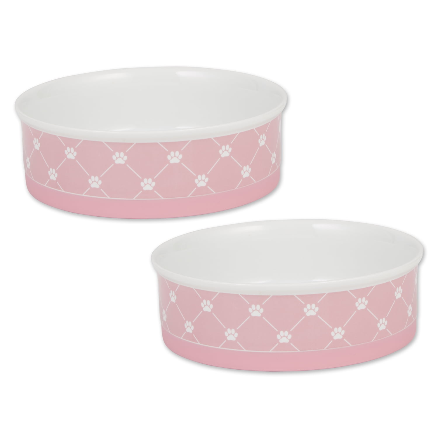 DII Pet Bowl Trellis Paw Bubble Gum Large 7.5Dx2.4H (Set of 2)