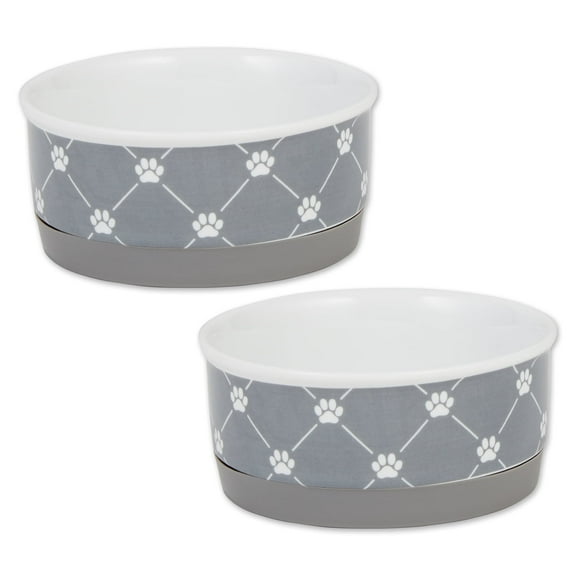 Bone Dry Trellis Paw Pet Bowl Set, Dishwasher Safe, Small 4.25x2", Gray, 2 Count